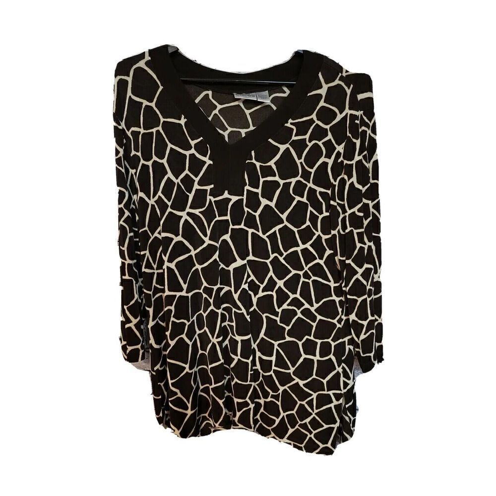 Chico's Size 3 Women's Brown Animal Print Tunic Shirt Size XL  t75